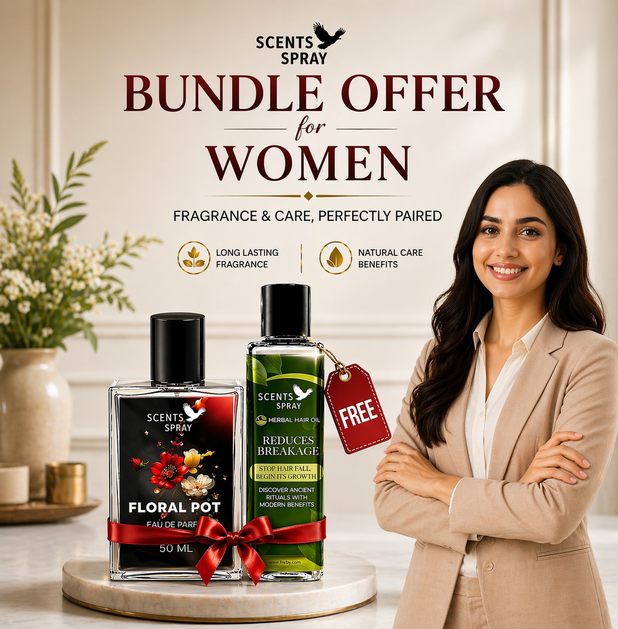 Bundle Offer for Women- buy 1 Floral Pot 50ml and get 100ml Oil Bottle free